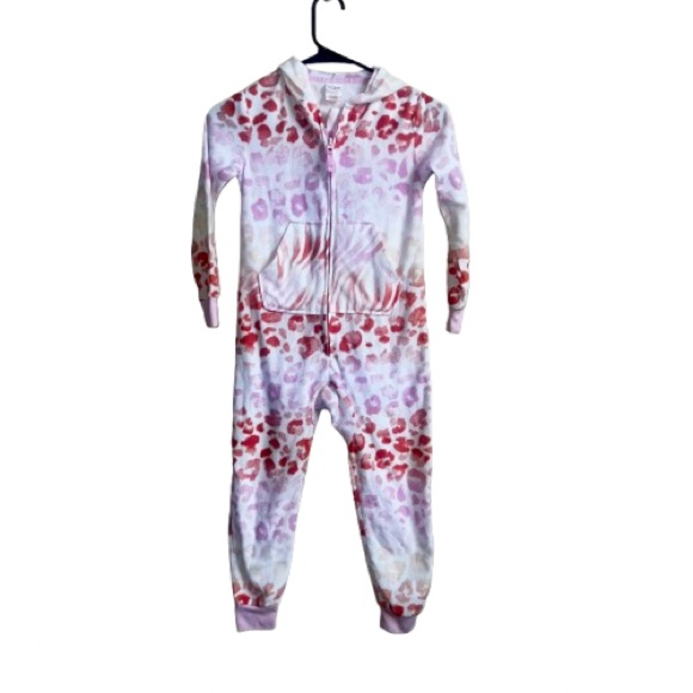 Cat & Jack Sleepwear Girls S 6/6X Full Zippered Onesie Animal Print with Hood